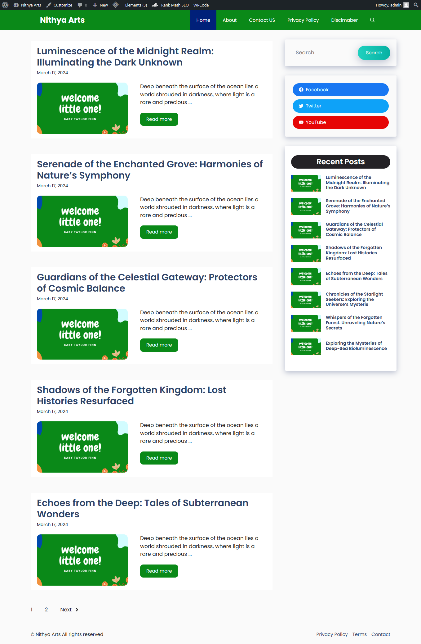 Customized GeneratePress theme in light green - byTelugu freelancers